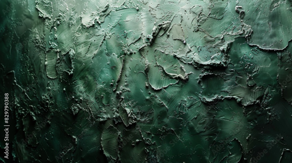 Close-up of an abstract green textured painting with detailed brush strokes Close-up of an abstract green textured painting with detailed brush strokes
