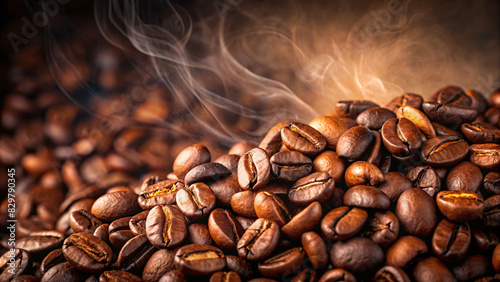 A close-up of roasted brown coffee beans photo