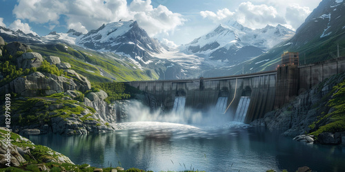 Alpine Reservoir Aerial View of Swiss Alps Dam