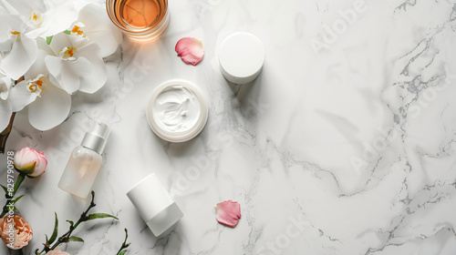 Flat lay composition with different skin care products