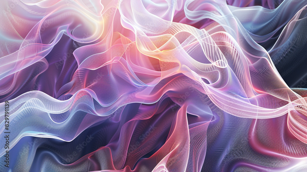 Obraz premium Pastel waves merging with dynamic, generative dark patterns