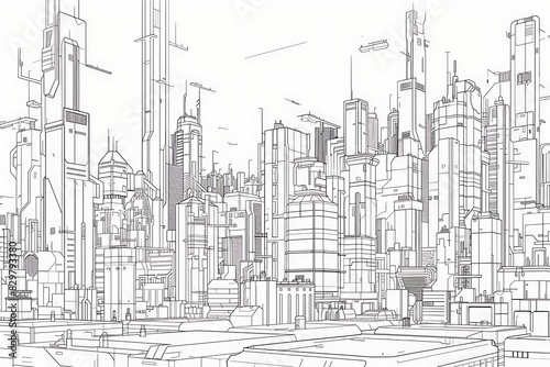 A clean  linear design of a cityscape