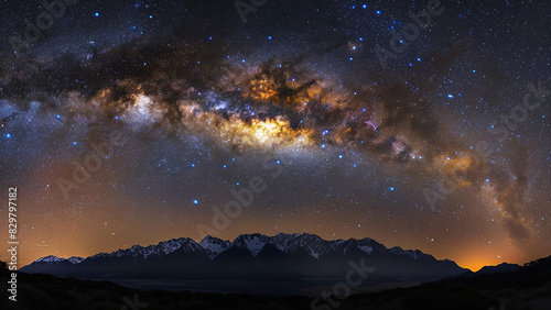 Stunning Milky Way Galaxy Over Mountain Range at Twilight