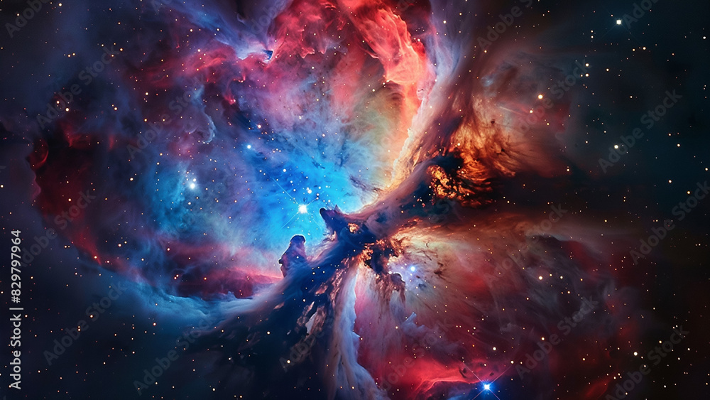 Vibrant Nebula Displaying Interstellar Clouds and Star Clusters in Deep Space Vibrant Nebula Displaying Interstellar Clouds and Star Clusters in Deep Space