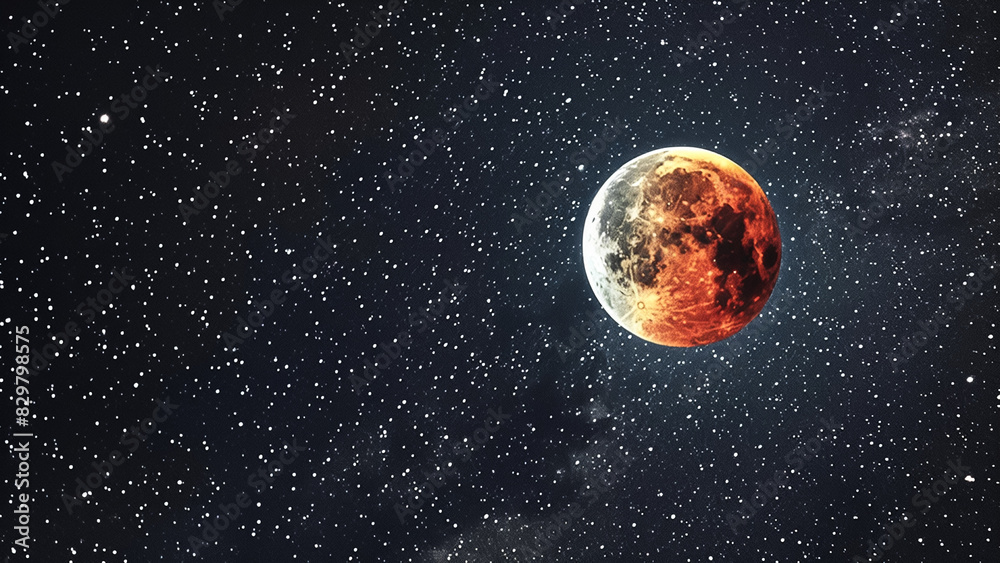 Blood Moon Eclipse Surrounded by Star-Filled Sky in Deep Space Blood Moon Eclipse Surrounded by Star-Filled Sky in Deep Space