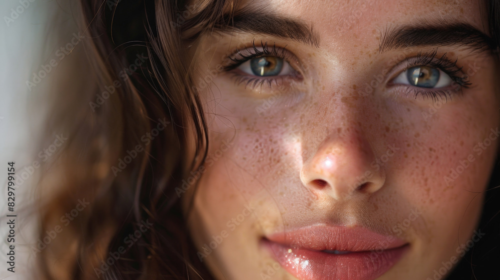 Beautiful woman with Botox on her face and pink lips with beautiful facial features