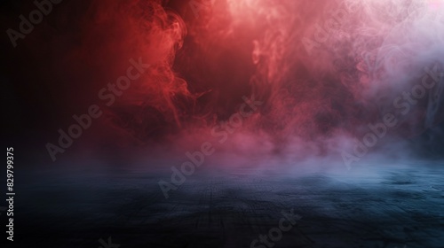 Empty Dark Stage with Red Mist Fog Smoke - Platform Showcasing Artistic Work Product 