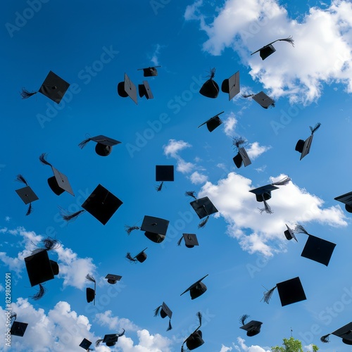 Graduate Caps Thrown in the Sky to Celebrate Achievement