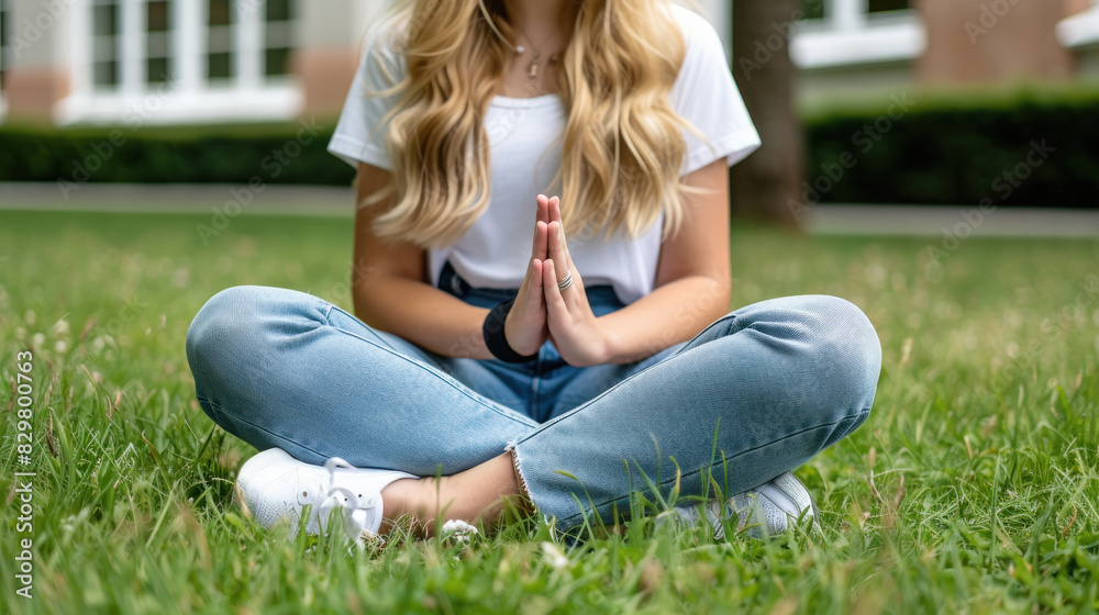 Fototapeta premium woman doing meditation in the nature