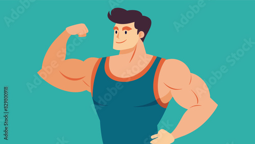 A man confidently wearing a tank top unapologetically showing off his lean and toned muscles rejecting the societal pressure to constantly strive for bulging biceps and chiseled. Vector illustration