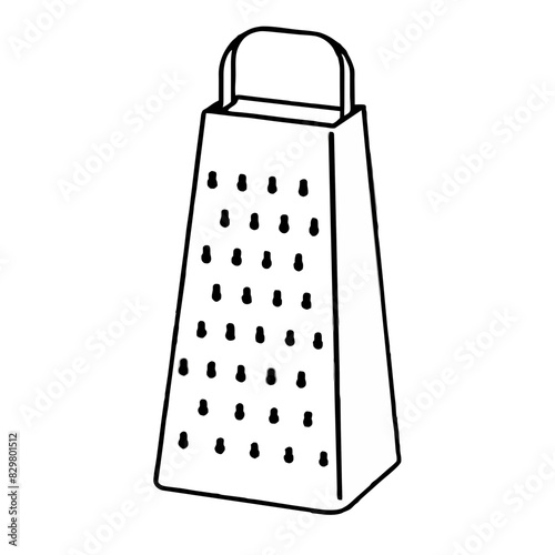 line drawing of a kitchen grater used for grating cheese and vegetables