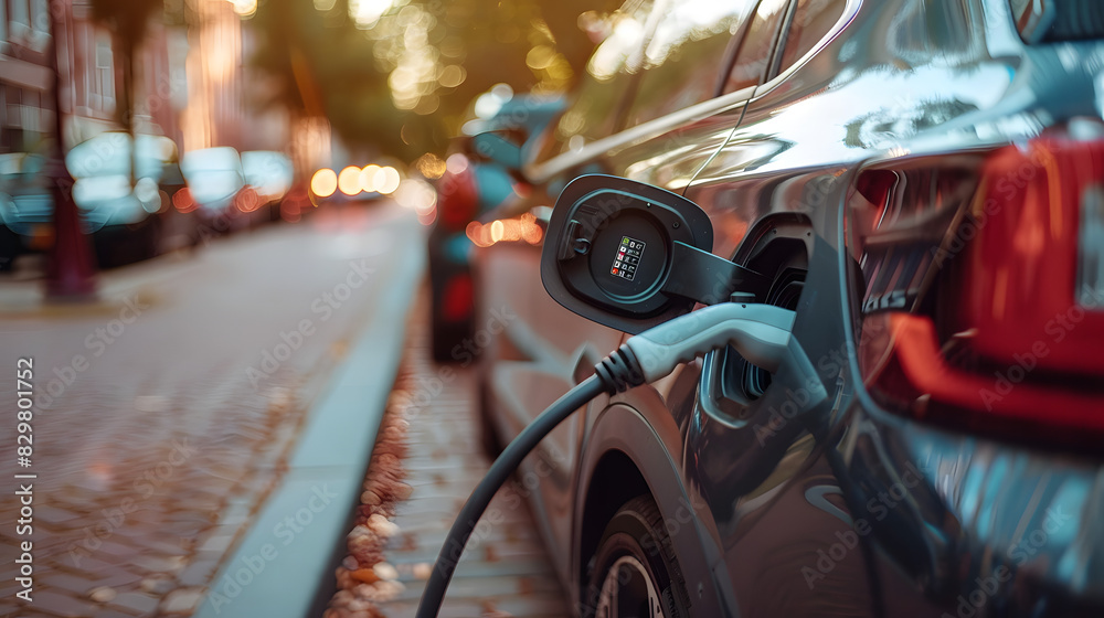 Close-up of electric car charging port, eco friendly and alternative energy and transportation concept Close-up of electric car charging port, eco friendly and alternative energy and transportation concept