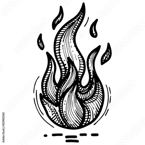 Hand drawn flames doodle set. Collection of pen ink pencil drawing sketches of fire twinkles isolated on transparent background. Illustration of nature phenomenon.
