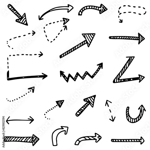 Various bold brush drawn arrows seamless pattern. Hand drawn different straight lines with angles, bold lightning shaped arrows. Seamless abstract geometric pattern in sketchy grunge style.

