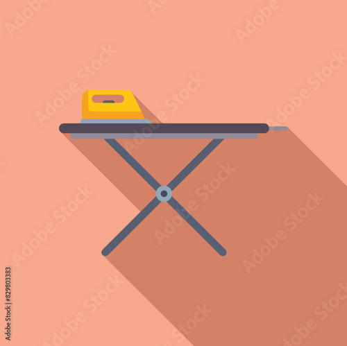 Minimalistic illustration of a yellow flat iron on a folded ironing board with a pastel background