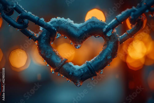 heart shaped chain, Delve into the sentimentality of love and affection with a close-up image of a heart-shaped chain set against a dark blurred background photo