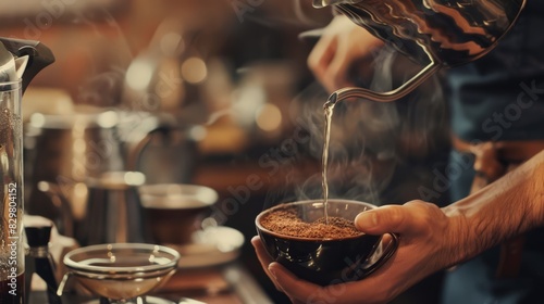 Wallpaper Mural The barista's hands move deftly as he pours hot water from the kettle onto the ground coffee, initiating the drip brewing process that will unlock the coffee's full potential. Torontodigital.ca