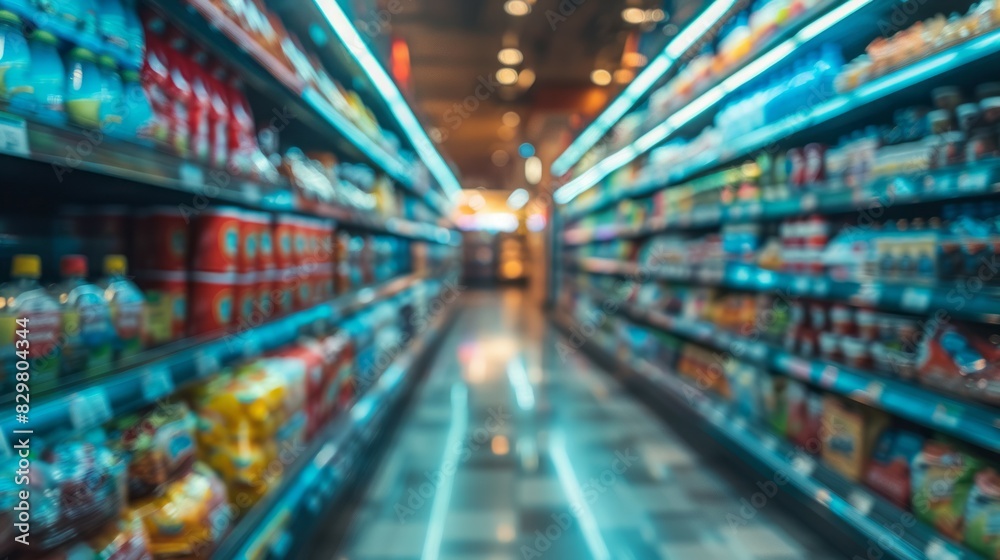 Blurred Interior of a Supermarket