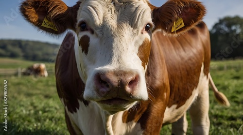 portrait of a cow in a field