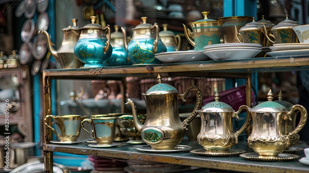 gold coffee pots and tea sets catch the eye at the bustling street market, offering a touch of luxury and elegance to discerning shoppers. gold coffee pots and tea sets catch the eye at the bustling street market, offering a touch of luxury and elegance to discerning shoppers.