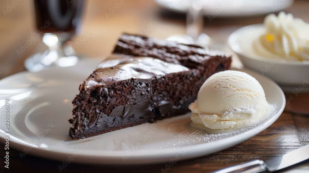 The sight of a slice of chocolate cake adorned with a generous scoop of ice cream is enough to make mouths water and hearts skip a beat. The sight of a slice of chocolate cake adorned with a generous scoop of ice cream is enough to make mouths water and hearts skip a beat.