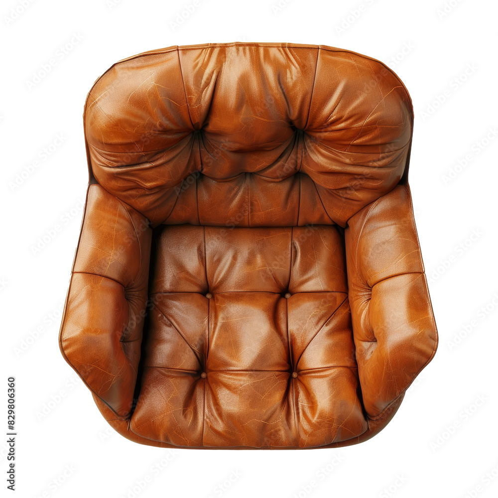 Brown leather armchair with worn texture transparent background Brown leather armchair with worn texture transparent background