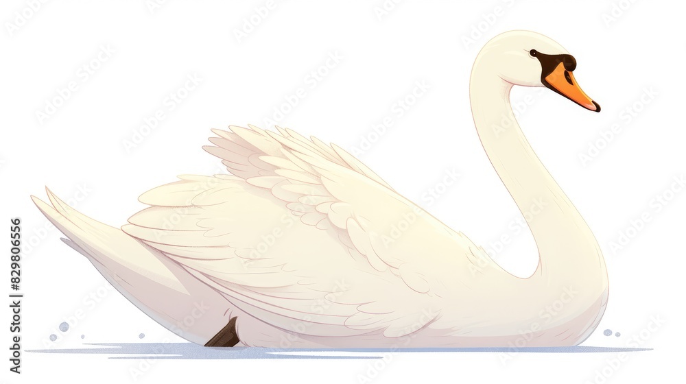 Fototapeta premium A charming cartoon depicting a swan against a clean white backdrop