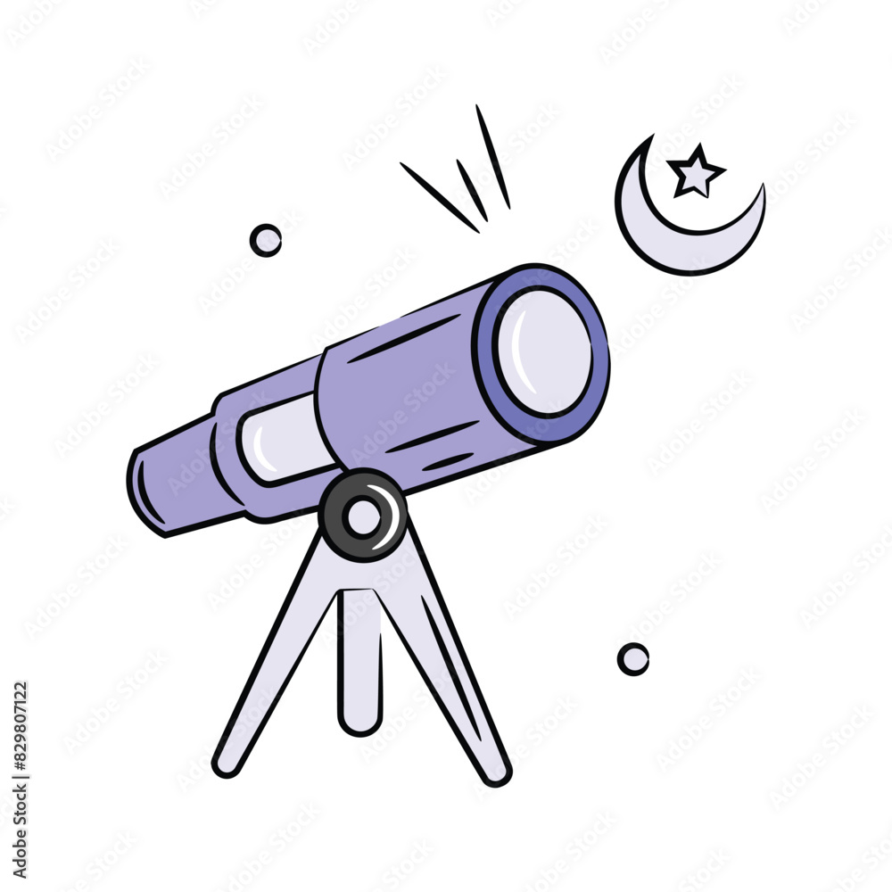 Telescope use to see eid moon, ready to use doodle icon of telescope Telescope use to see eid moon, ready to use doodle icon of telescope