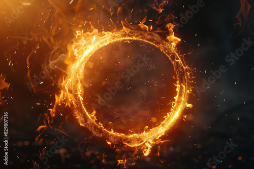 Fiery Circle, Glowing circle of fire, Energy and Power, Intense Design  photo