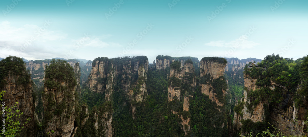 Obraz premium Zhang Jiajiae Forest Park, a giant pillar or cliff mountain, rises from the valley, Hu Ling Yuan, Zhang Jiajia, Hunan, China.