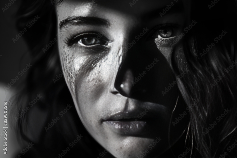 closeup of a young woman in black and white, Generative AI closeup of a young woman in black and white, Generative AI