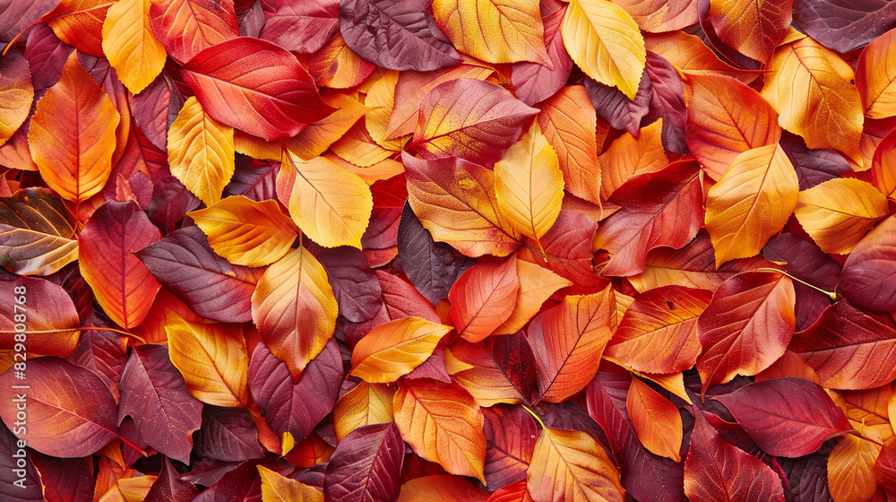 A close-up of autumn leaves in vibrant colors of red, orange, and yellow, covering the ground. A close-up of autumn leaves in vibrant colors of red, orange, and yellow, covering the ground.
