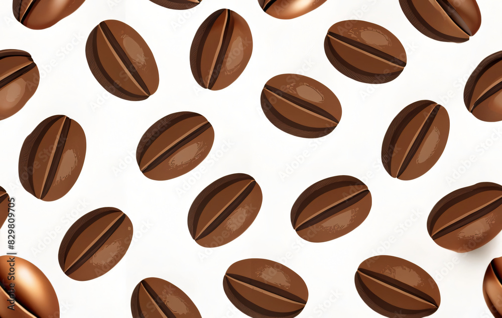 Brown roasted coffee beans scattered across a surface in a close-up view Brown roasted coffee beans scattered across a surface in a close-up view