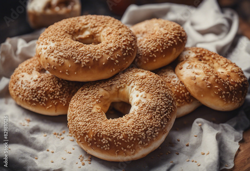 traditional Turkish food sesame bagel, above view
