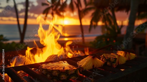 grill with wedges of pineapple