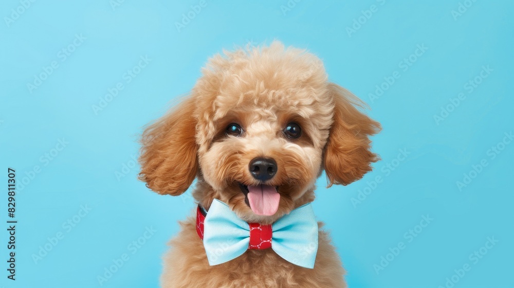 Cute poodle with a bow on a blue background. Cute poodle with a bow on a blue background.