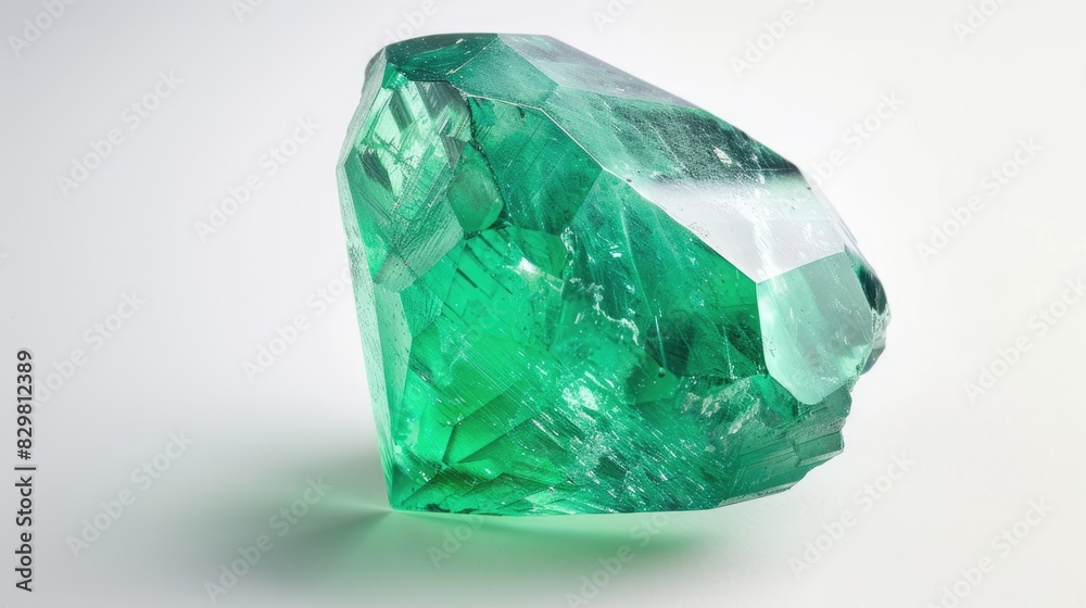 Green crystal gemstone isolated on white background