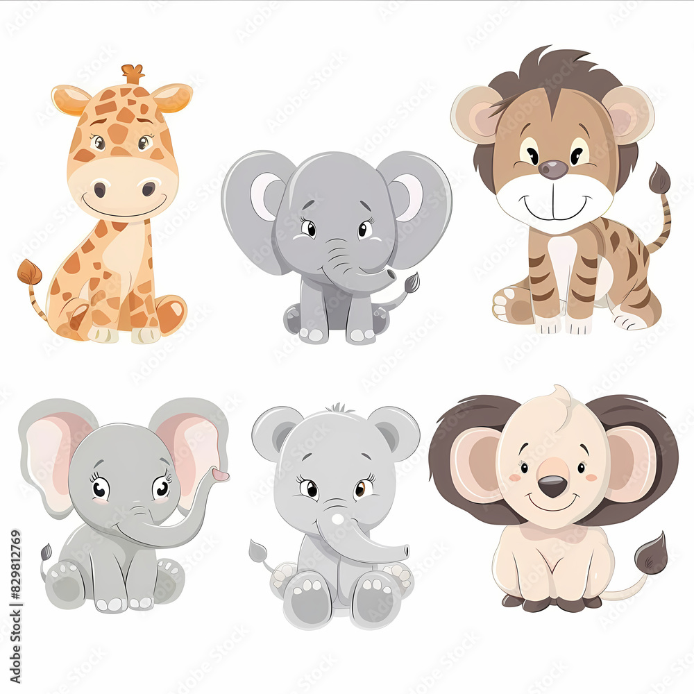 a Set Cute African animals on a White Canvas Sticker,vector image a Set Cute African animals on a White Canvas Sticker,vector image