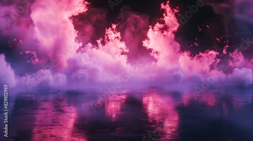 Empty Dark Stage with Pink Mist Fog Smoke - Platform Showcasing Artistic Work Product 