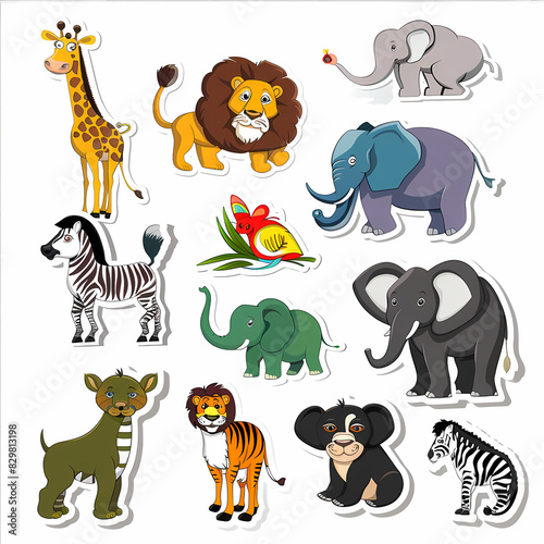 a Set Cute African animals on a White Canvas Sticker vector image