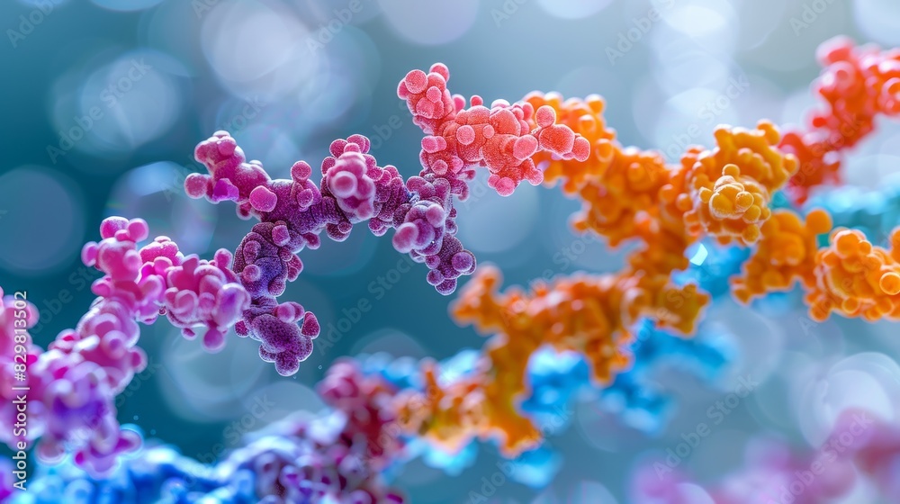 A close-up of a colorful model of an antigen, displaying its unique shape and surface features that allow it to be recognized by antibodies. A close-up of a colorful model of an antigen, displaying its unique shape and surface features that allow it to be recognized by antibodies.