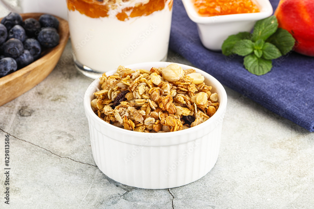 Granola museli cereal for breakfast