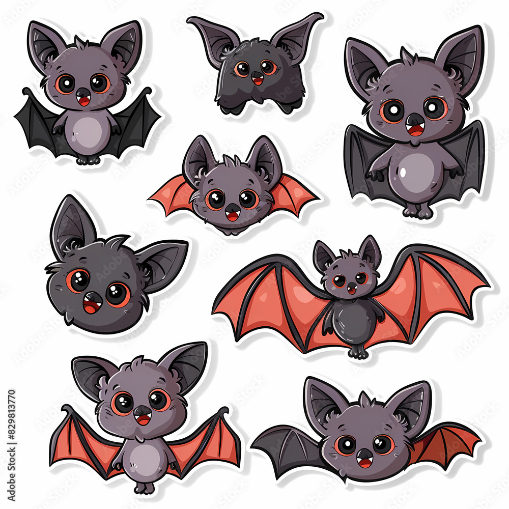 Fototapeta premium a Set Cute Bat on a White Canvas Sticker,vector image