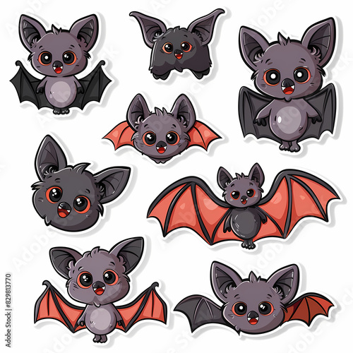 a Set Cute Bat on a White Canvas Sticker vector image