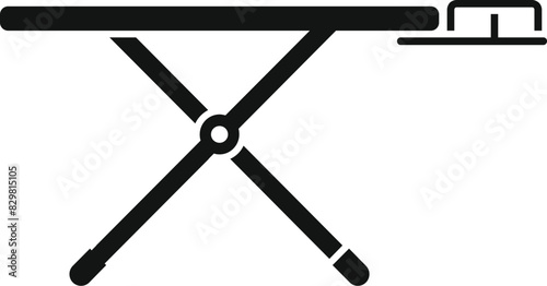 Simple black and white illustration of an ironing board with iron
