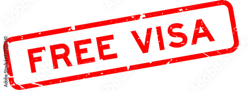 Grunge red free visa word square rubber seal stamp on white background