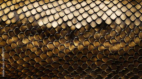 Extreme closeup of python snake skin texture beautiful gold scales pattern design shinning 