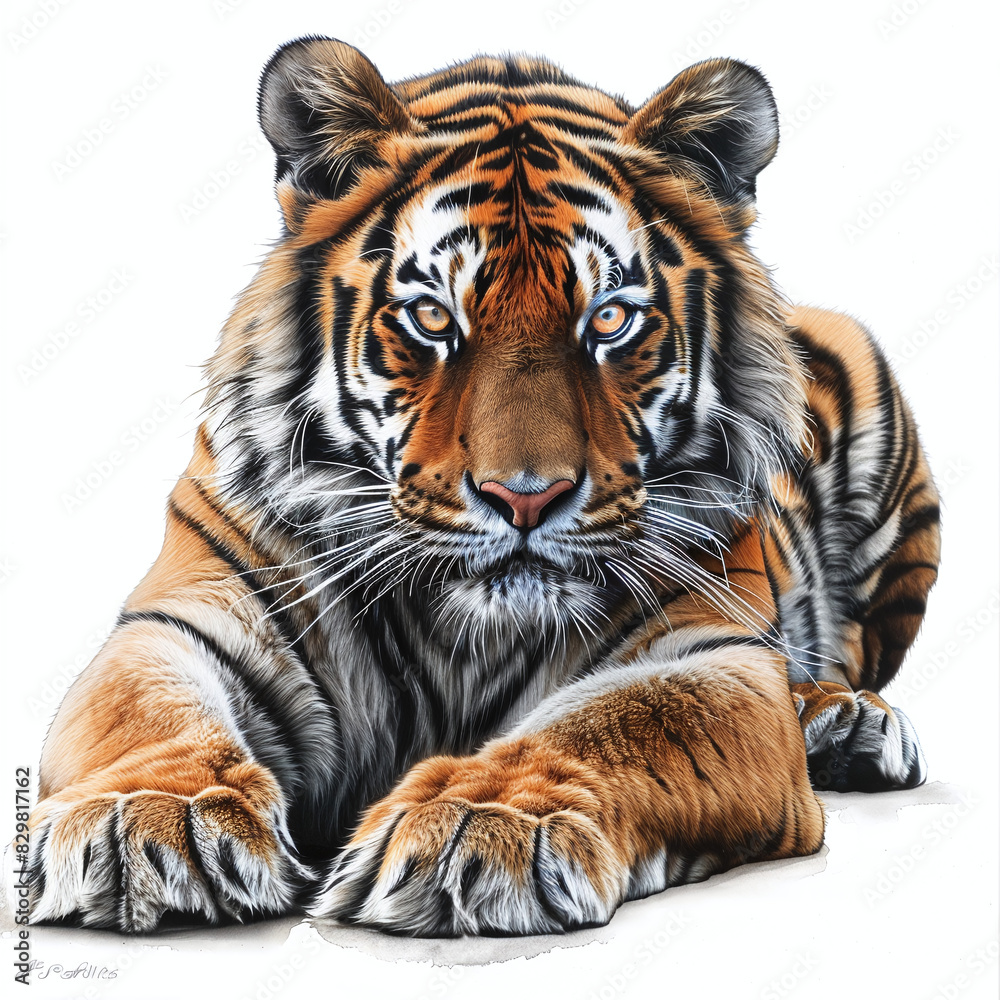 Obraz premium Tiger, realistic style, white background