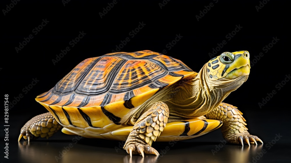 Obraz premium Realistic tortoise isolated on black background. Generative AI.