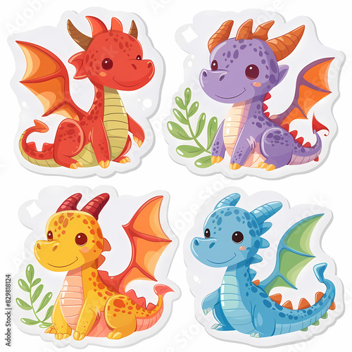 Wallpaper Mural a Set Cute dragon on a White Canvas Sticker,vector image Torontodigital.ca